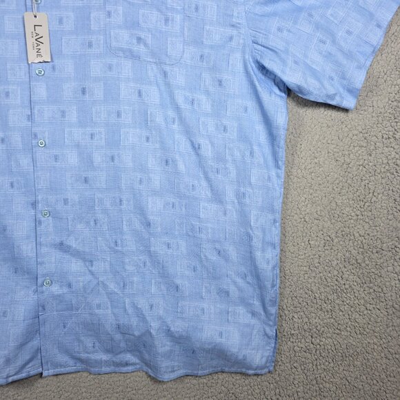 Lavane Camp Shirt Mens Size 4X Light BLue Geometric Regular Fit Open Collar NWT - Picture 3 of 10